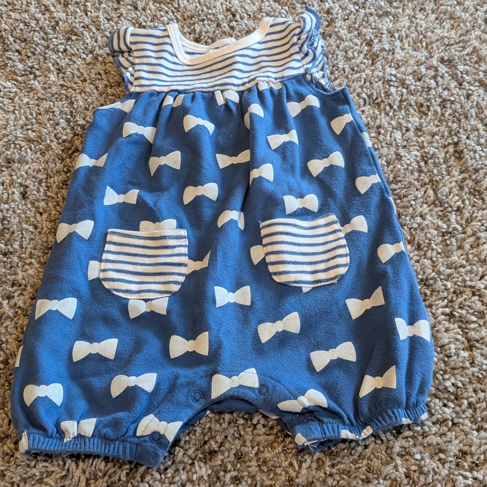 6/$35 Koala Kids Striped Blue and White Baby Romper